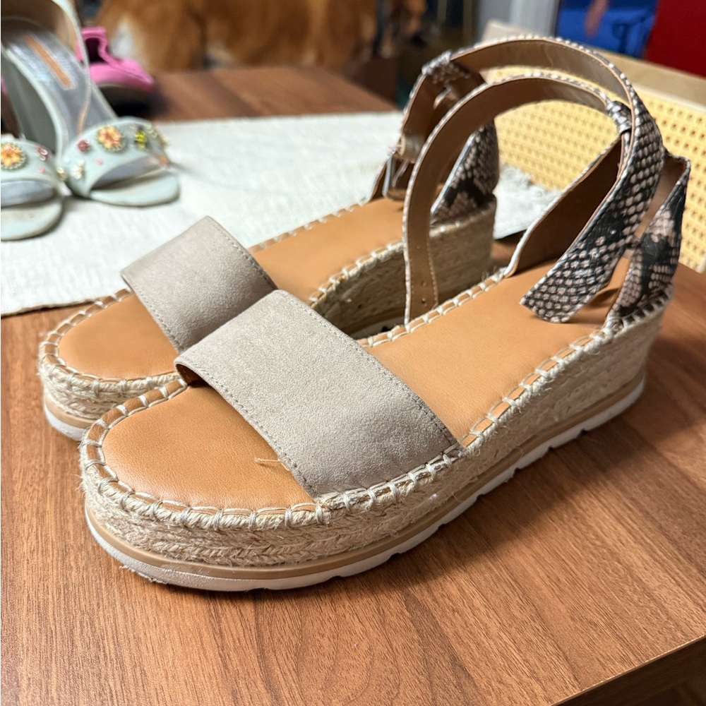 Target Beige and Snake Print Platform Sandals